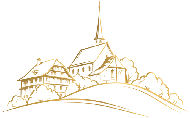 Goldene Zeichnung der Wallfahrtskapelle Maria Mitleiden auf dem Hügel